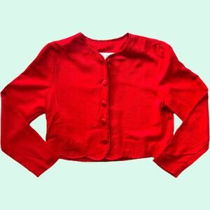 Miss Dorby Petites Red Jacquard Cropped Button Jacket 6P